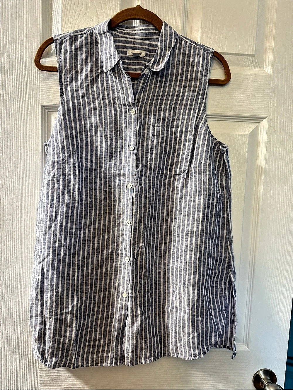 J. Jill Love Linen Striped Sleeveless Button-Front Shirt Medium